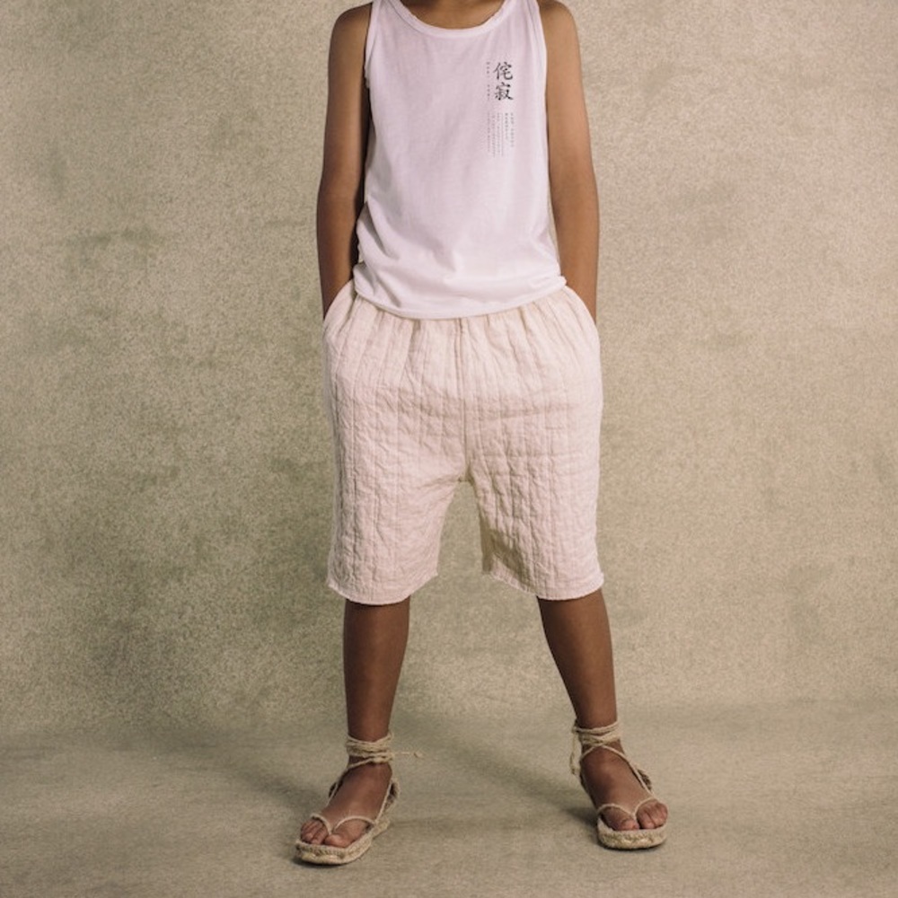 ▫️Little Creative Factory▫️Cream Quilted Knee-Length Shorts